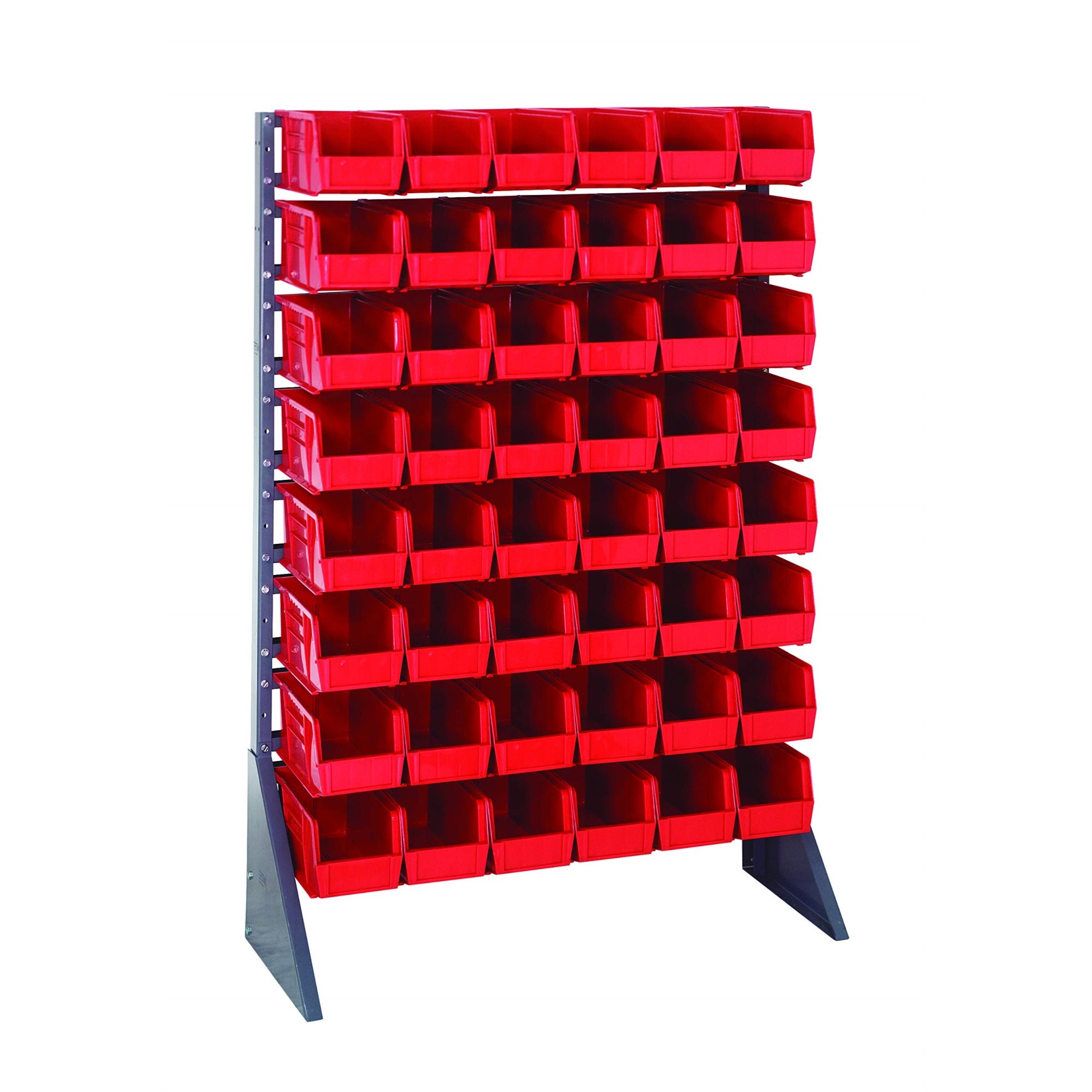 Rail Rack, Single Sided, 36L X 15W X 53H, 600 Lbs Load Capacity, Includes: (16) Rails And (48) Qus230 Red Bins, Galvanized Steel