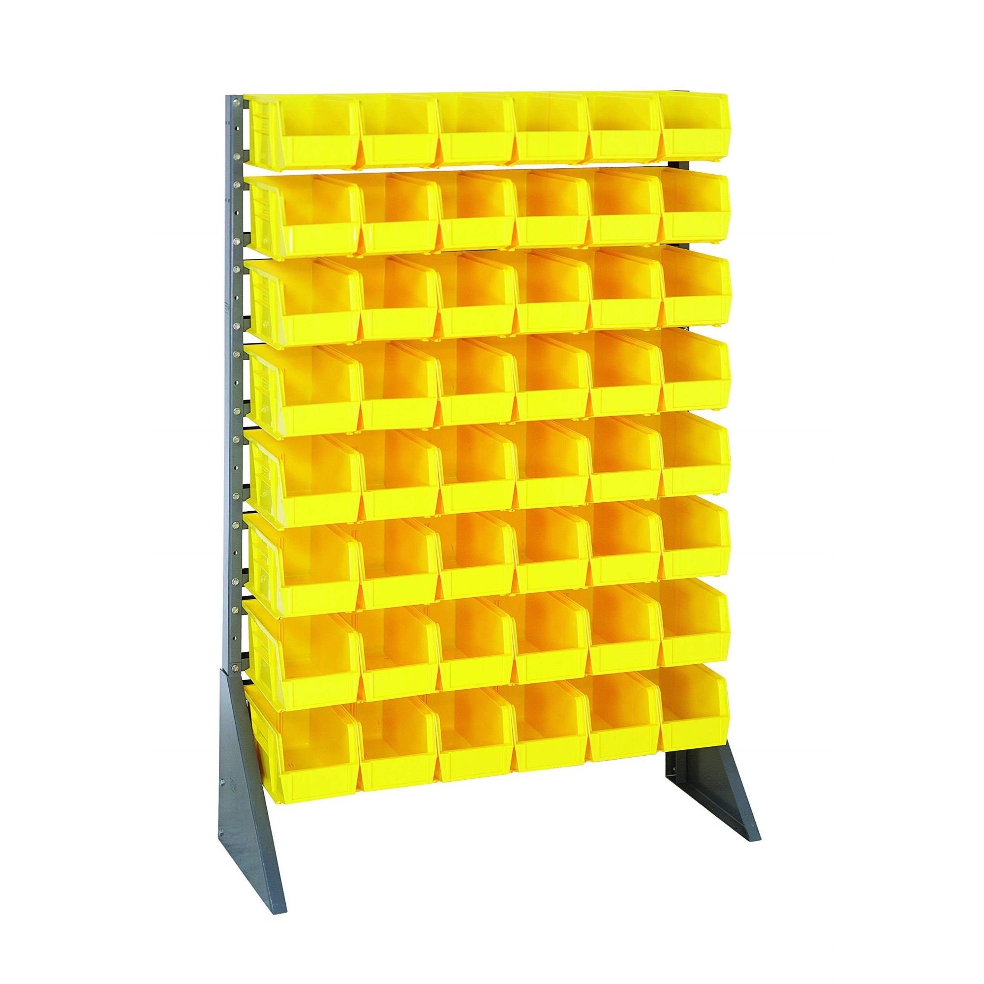 Rail Rack, Single Sided, 36L X 15W X 53H, 600 Lbs Load Capacity, Includes: (16) Rails And (48) Qus230 Yellow Bins, Galvanized St