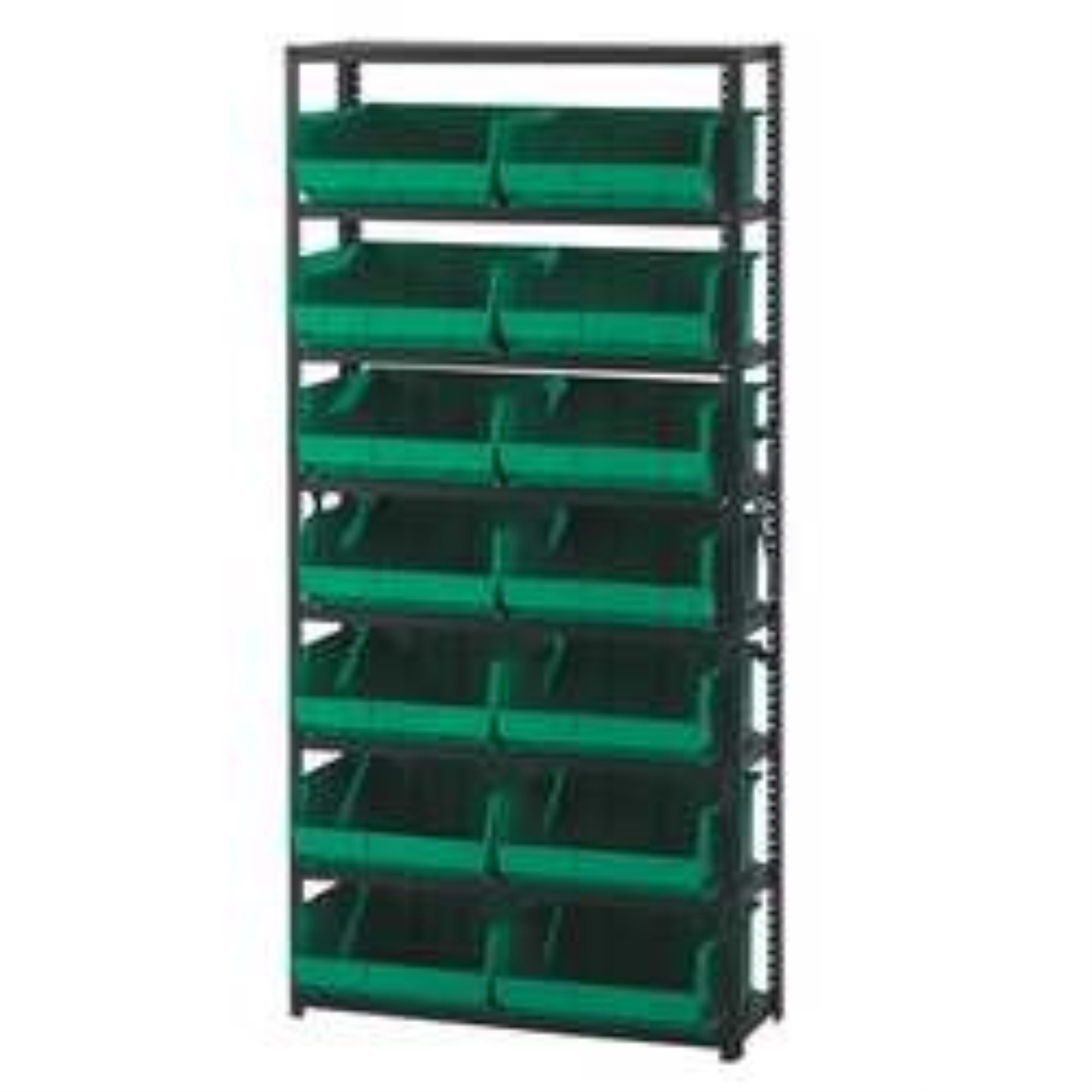 Shelving Unit, 12D X 36L X 75H, Heavy Duty, 400 Lb. Load Capacity Per Shelf, Includes: (7) Shelves And (24) Qus245 Green Bins, U