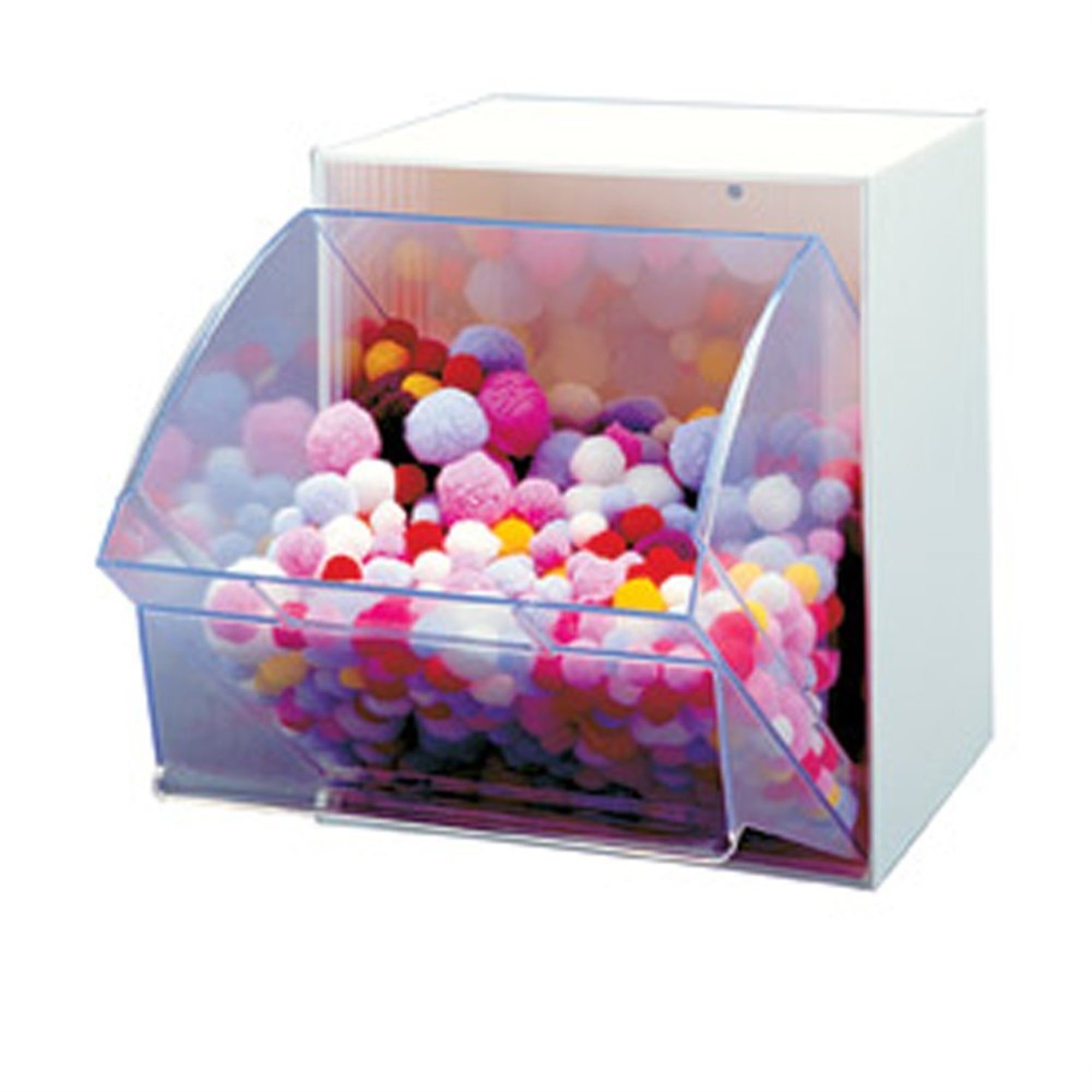 Tip Out Bin, (1) Compartment, Handle With Label Slot, Opens To A 45 Angle, Plastic Clear Container, Polystyrene White Cabinet, M
