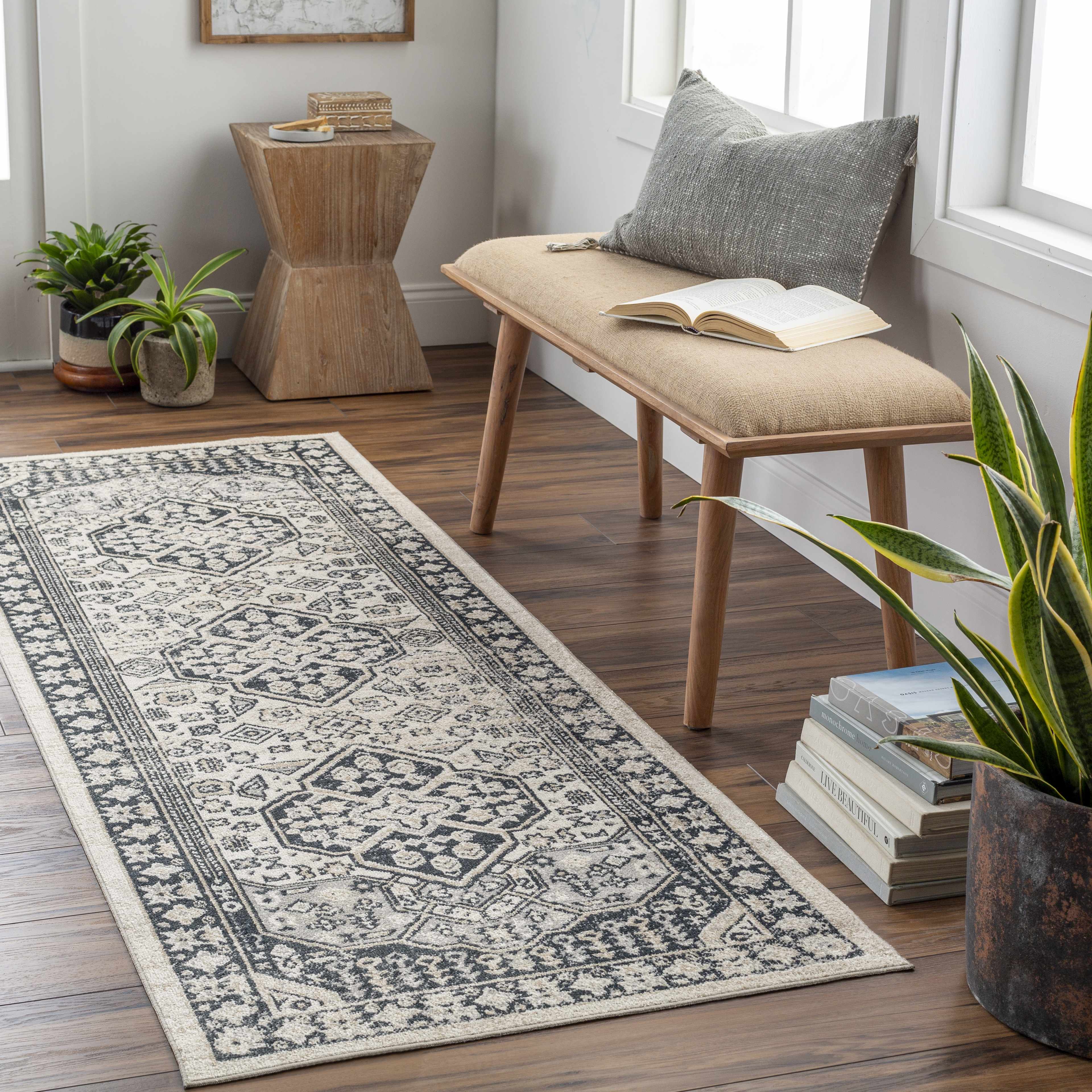 Cabacungan Cream & Gray Washable 7ft Runner Rug