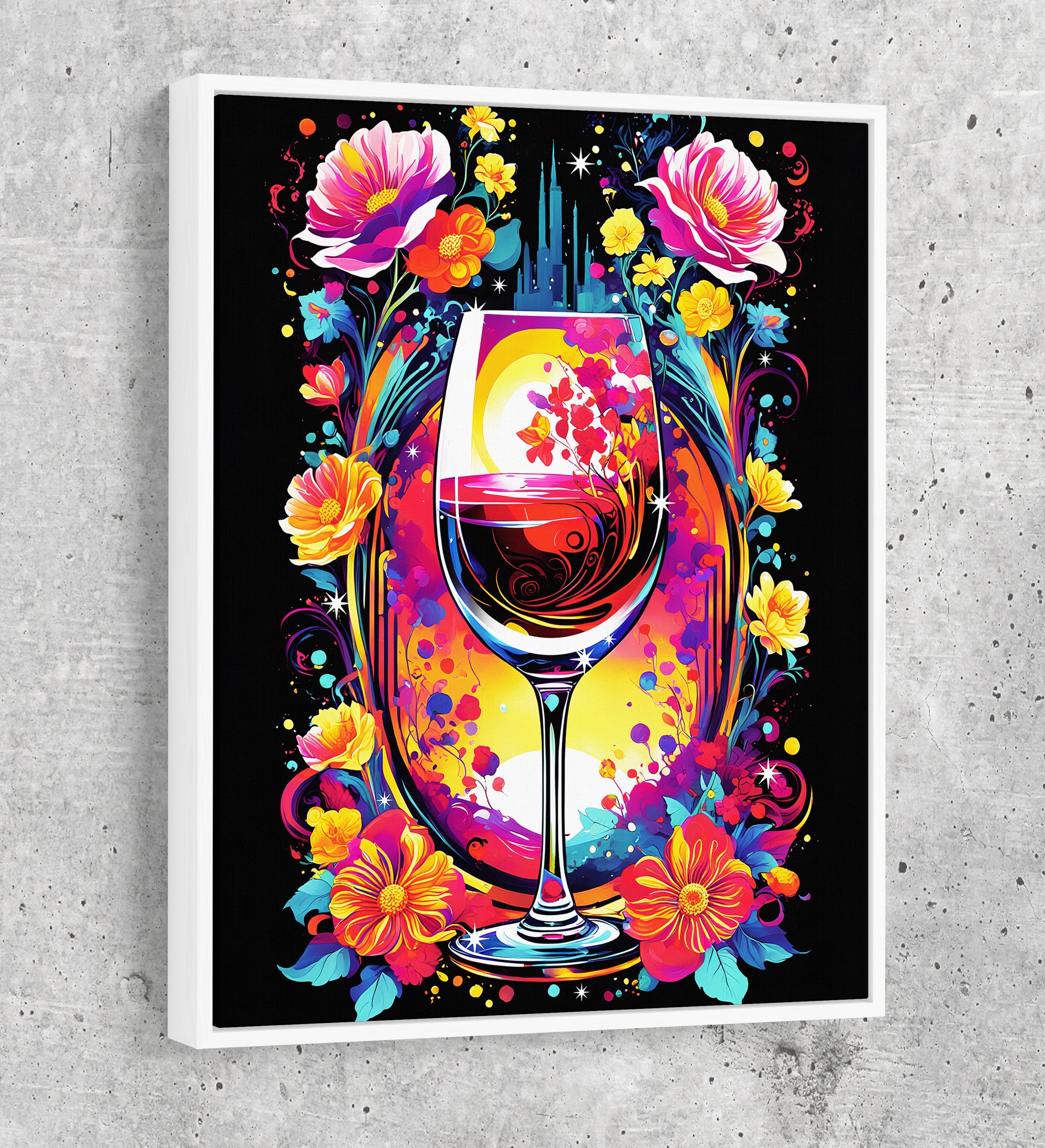 Smell The Flowers Canvas Wall Art, Abstract Wine And Flowers Print
