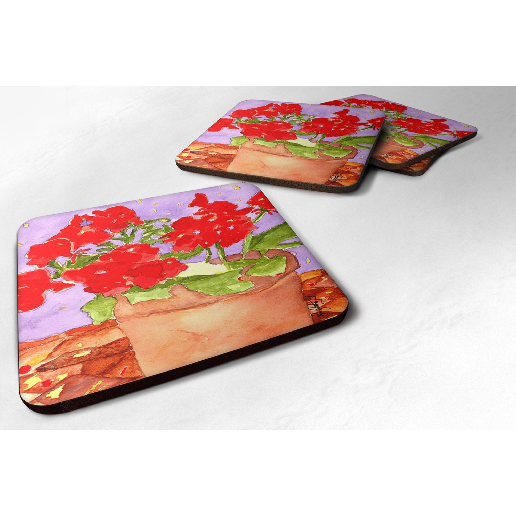 'Caroline'S Treasures Rdr2004Fc Flower-Geranium Foam Coasters (Set Of 4), 3.5'''' H X 3.5'''' W, Multicolor''
