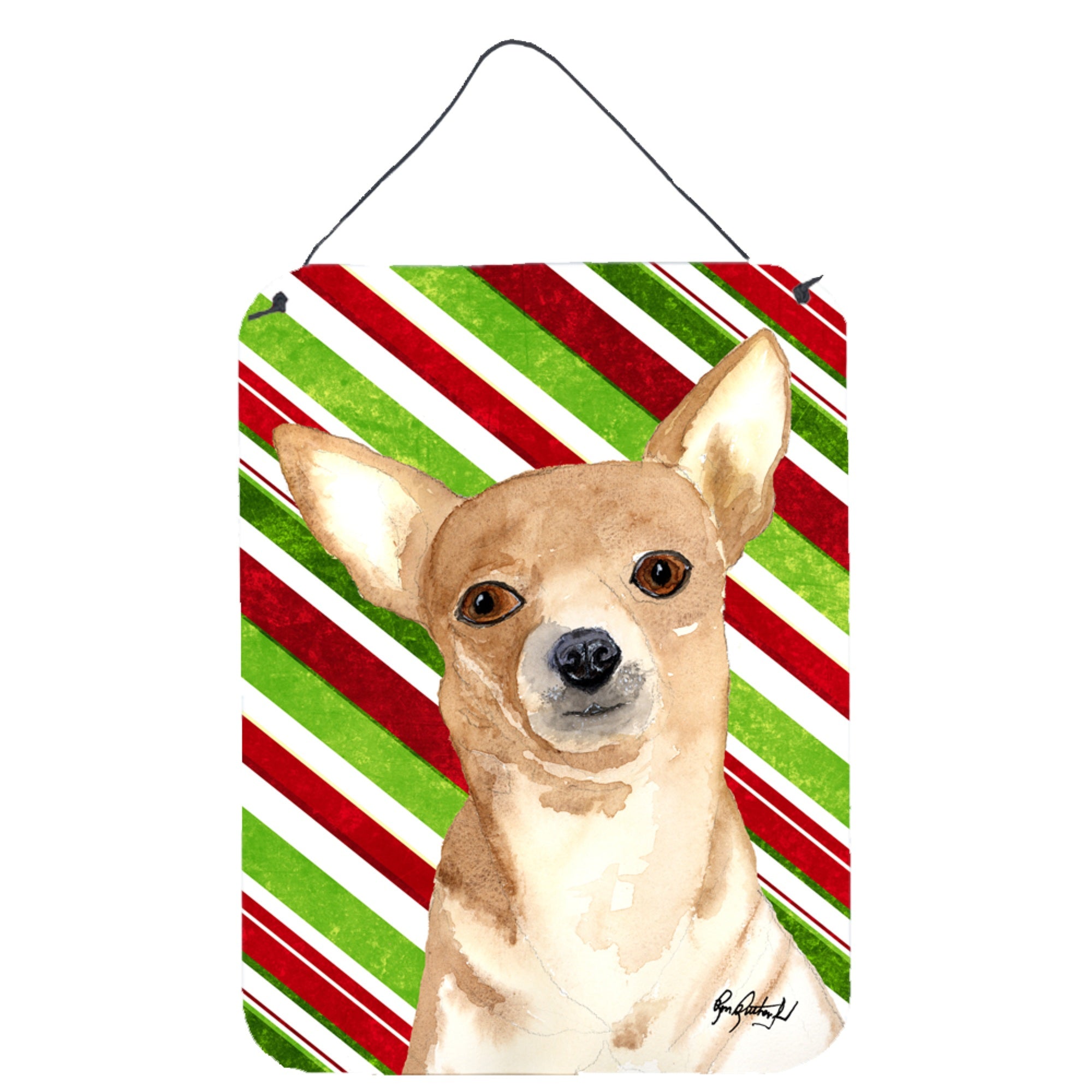 'Caroline'S Treasures Candy Stripe Chihuahua Christmas Aluminium Metal Wall Or Door Hanging Prints, 16'''' X 12''''''