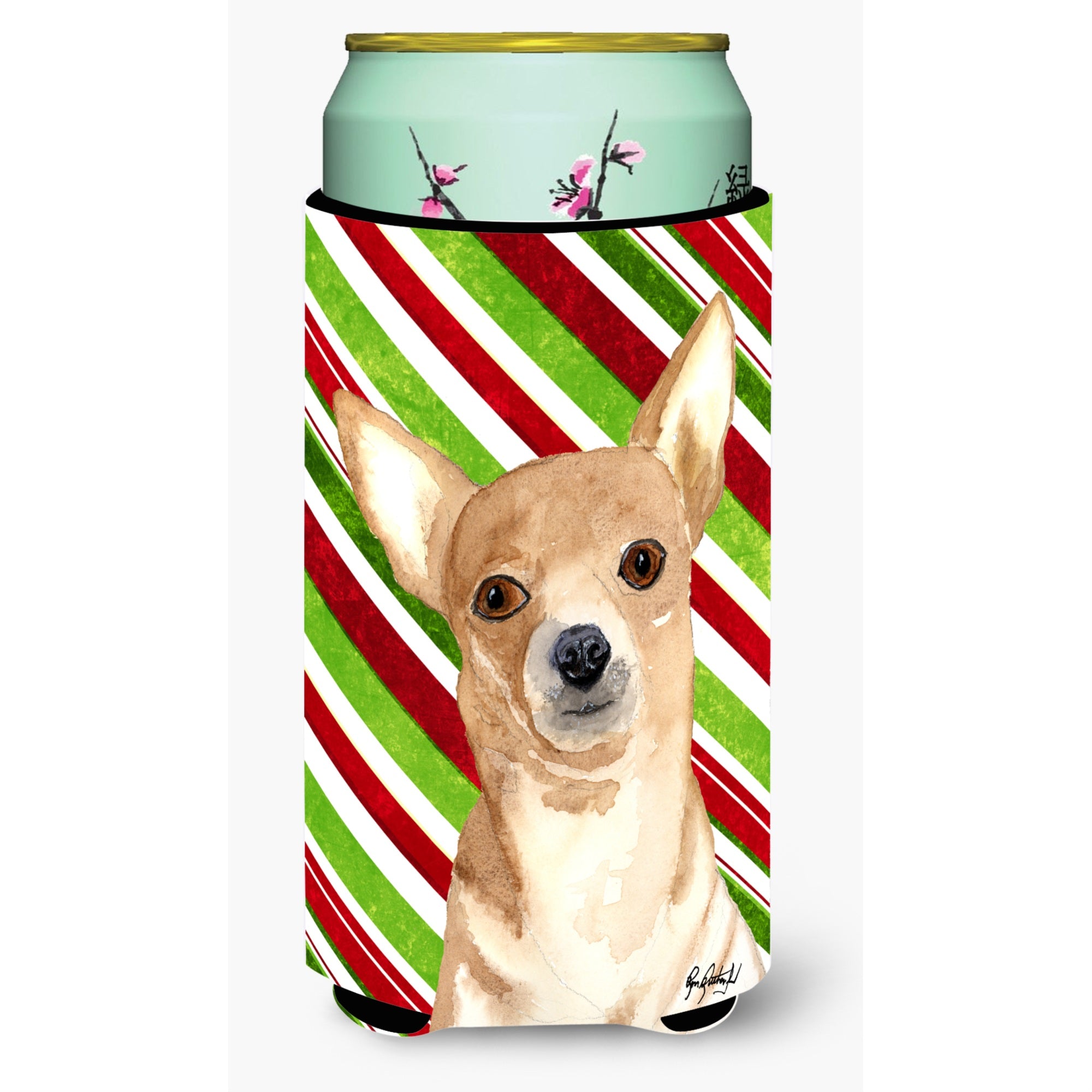 Candy Stripe Chihuahua Christmas Tall Boy Beverage Insulator Beverage Insulator Hugger Rdr3010Tbc