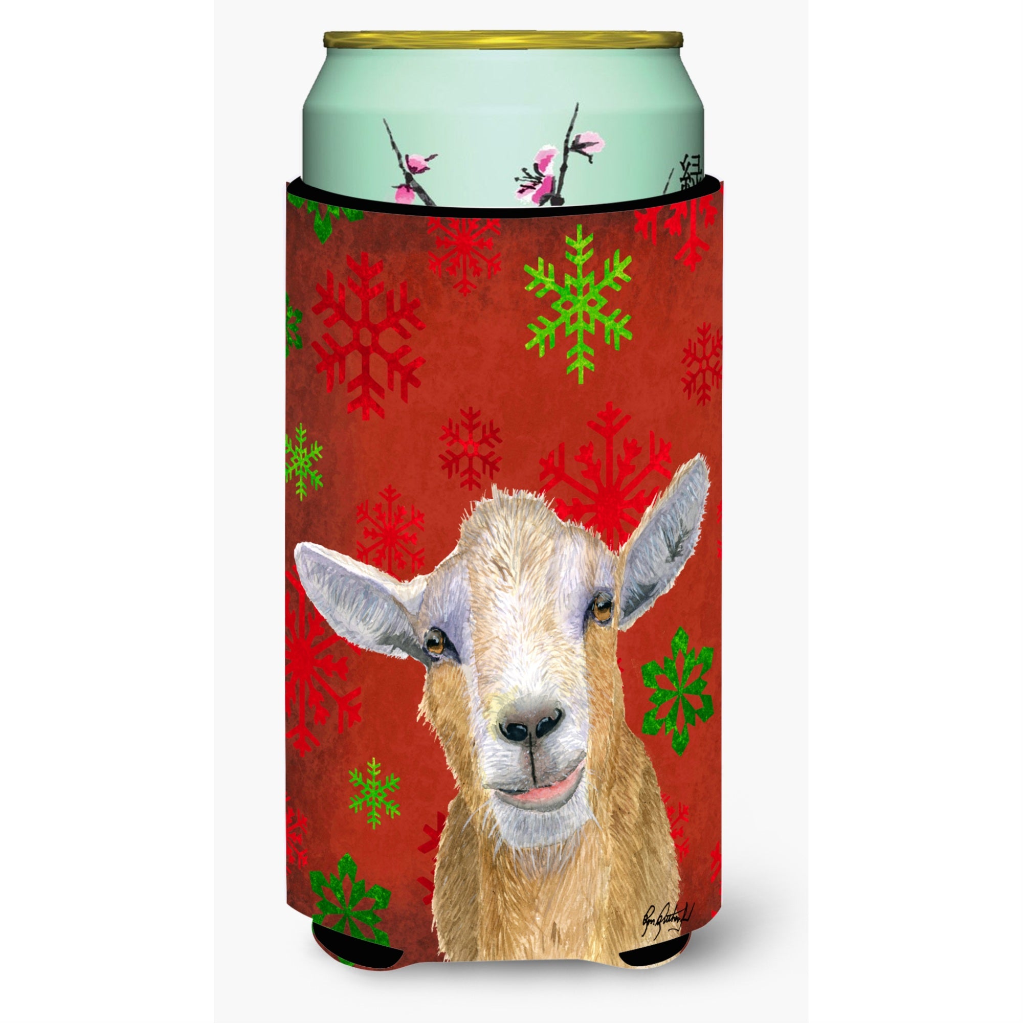 Red Snowflakes Goat Christmas Tall Boy Beverage Insulator Beverage Insulator Hugger Rdr3024Tbc