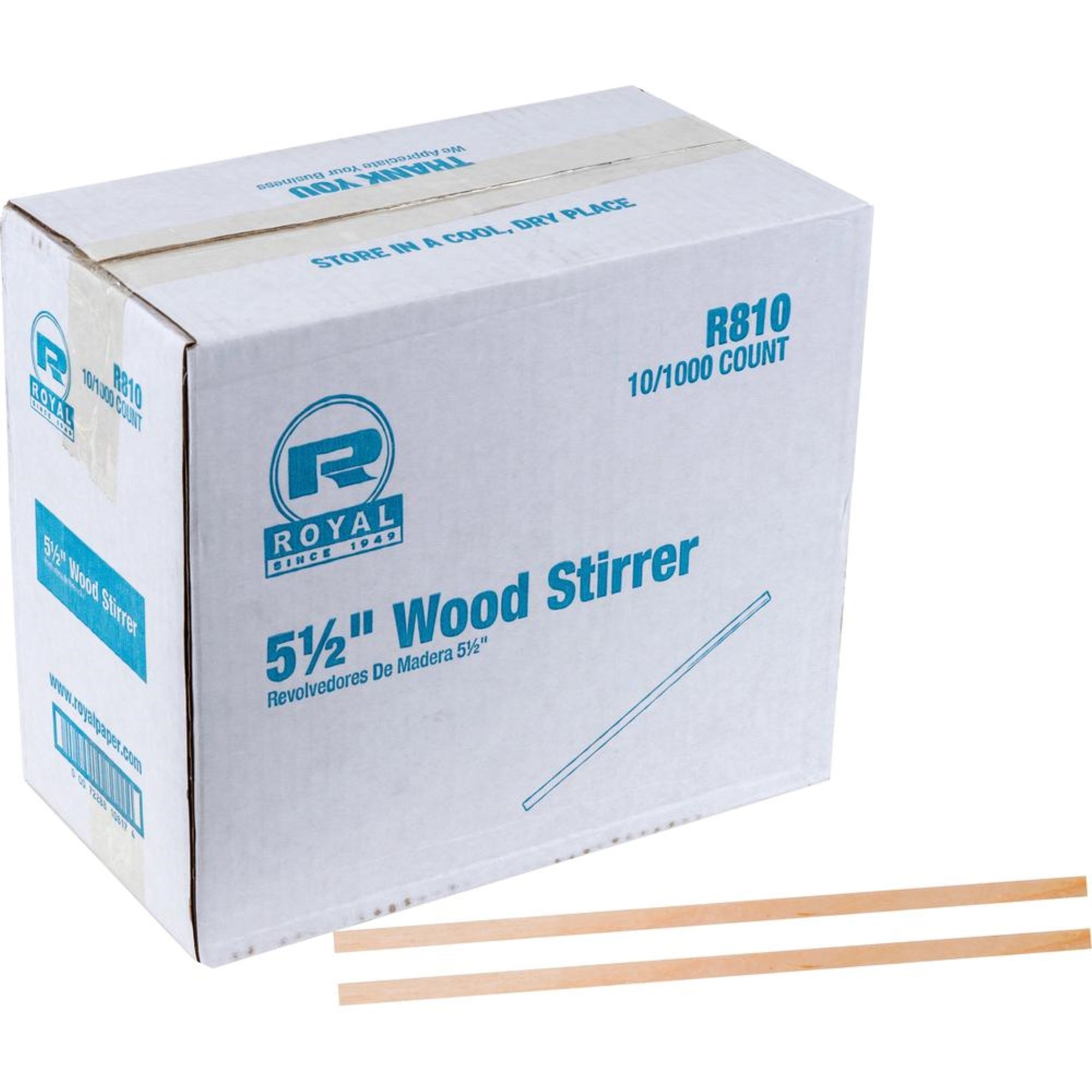 Royal Wood Coffee Stir Sticks - 5.5 Length - Birch Wood - 1000/Box - 10000 / Carton - Natural