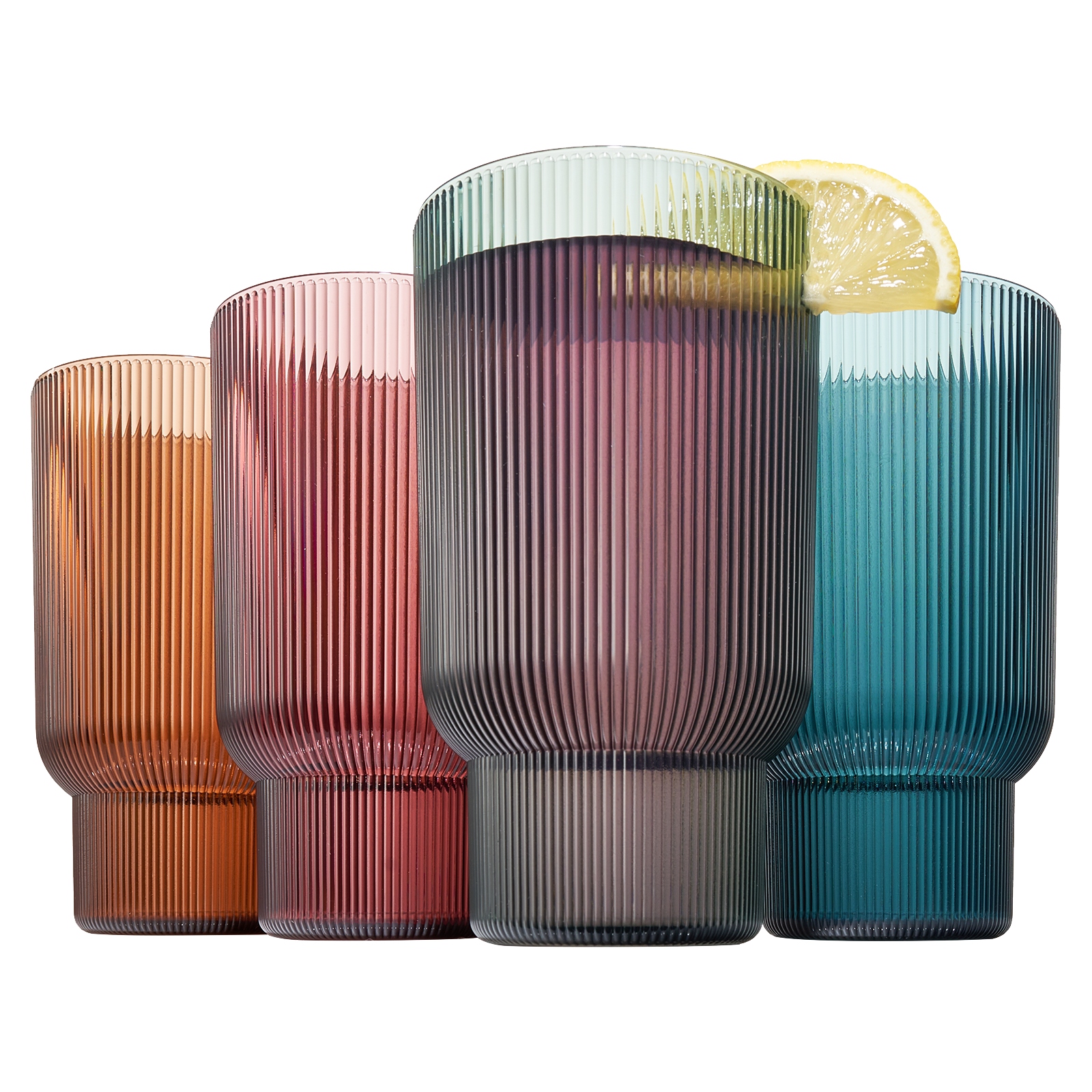 Eze Acrylic Ribbed Highball Glassware, Set of 4