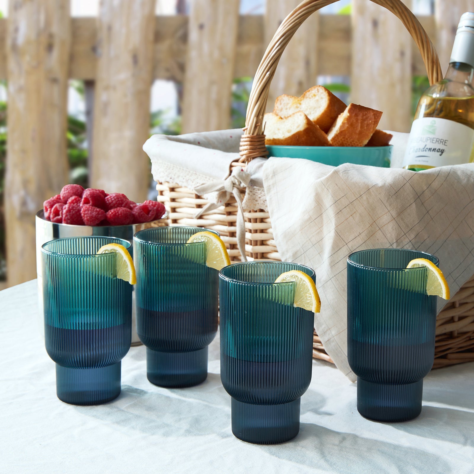 Eze Acrylic Ribbed Highball Glassware, Set of 4