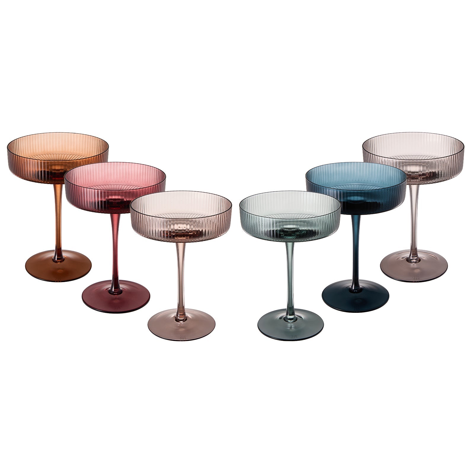Tonal Ribbed Champagne Coupe, Cocktail Glassware, Set of 6