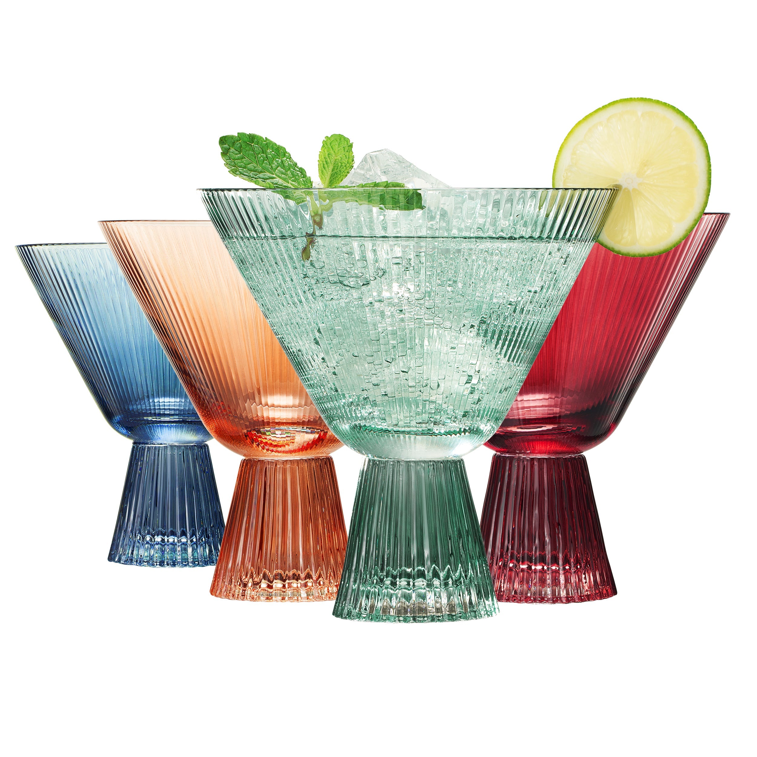 Tonal Ribbed Martini Cocktail Glassware, Set of 4