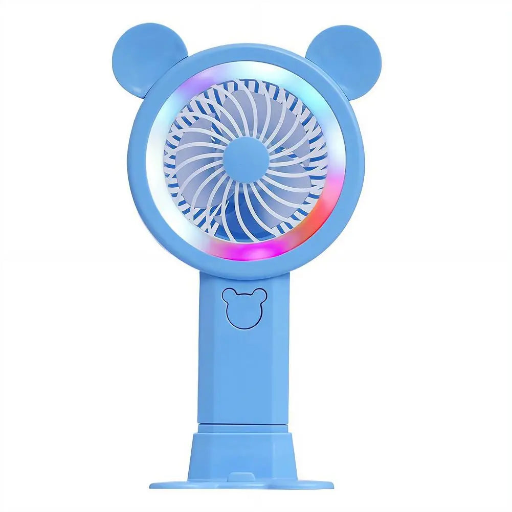 2026 New Gradient Light Handheld Mini Fan Portable Lovely Pink Cartoon Windy Fan Cute Round Ears Desktop Small Electric Fan