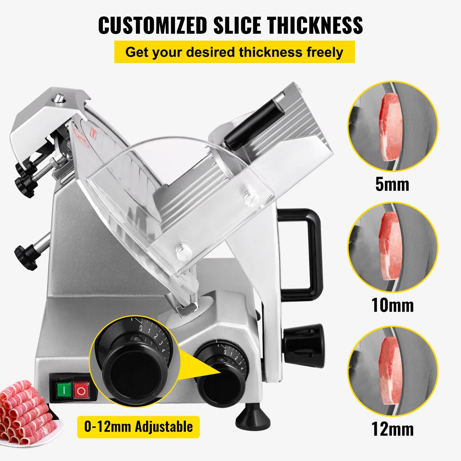 SucceBuy Meat Slicer 200W/240W/320W/340W Electric Deli Food Slicer Adjustable Thickness Commercial and Home Use Cut Meat Cheese