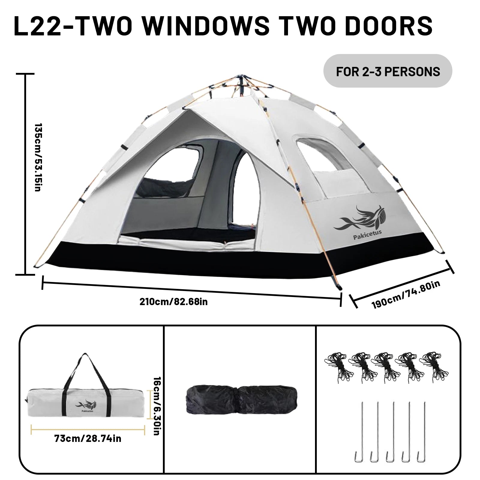 Pakicetus Instant Setup Pop-Up Tent, Waterproof Sun & Rain Protection for Camping Beach Fishing