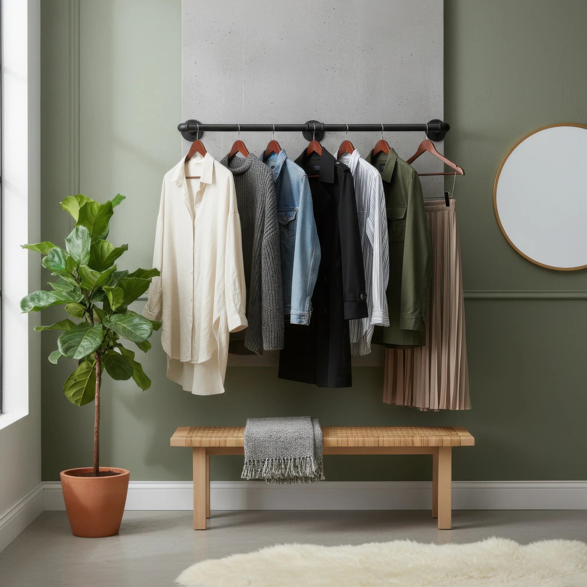 Industrial Pipe Clothes Rack, Heavy Duty Detachable Iron Garment Rack Wall Mounted, Rustic Saving Space Clothes Bar Hanging Rod