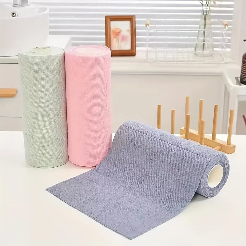 1 Roll/20pcs Reusable Microfiber Cleaning Wipes - High Absorbency, Durable & Machine Washable Kitchen Towels for Dishes