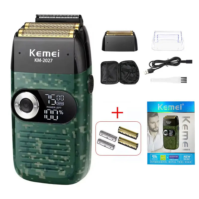 Original Kemei KM-2026 KM-2027 2 In 1 Rechargeable Electric Shaver LCD Reciprocating Razor For Men USB Charging Beard Trimmer