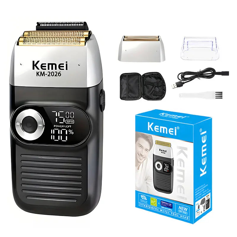 Original Kemei KM-2026 KM-2027 2 In 1 Rechargeable Electric Shaver LCD Reciprocating Razor For Men USB Charging Beard Trimmer