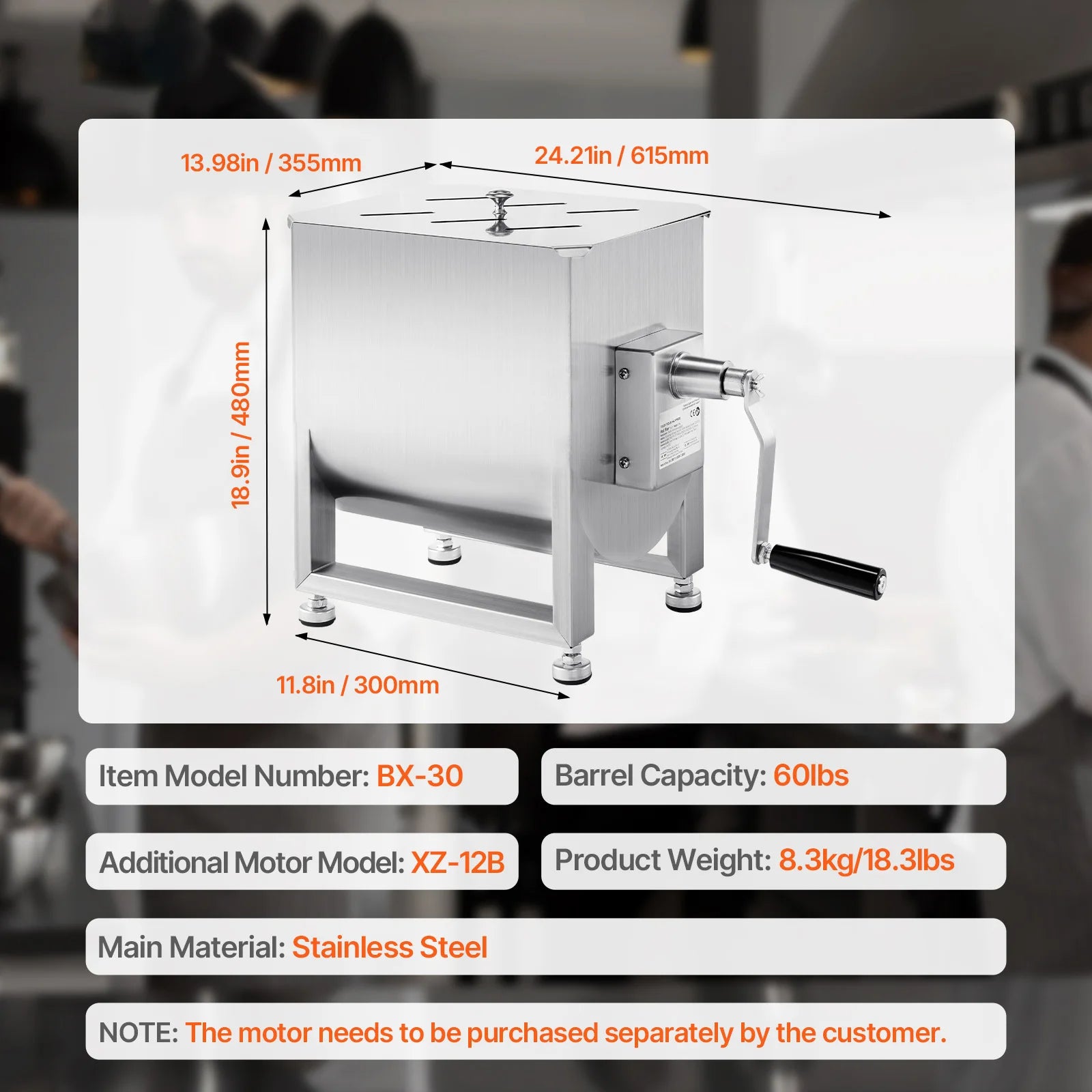 SucceBuy Manual Meat Mixer 10-60L Tank Meat Processing Equipment(Mixing Max 60LBS ) with Lid Handle Gear Reducer Hand Mixer