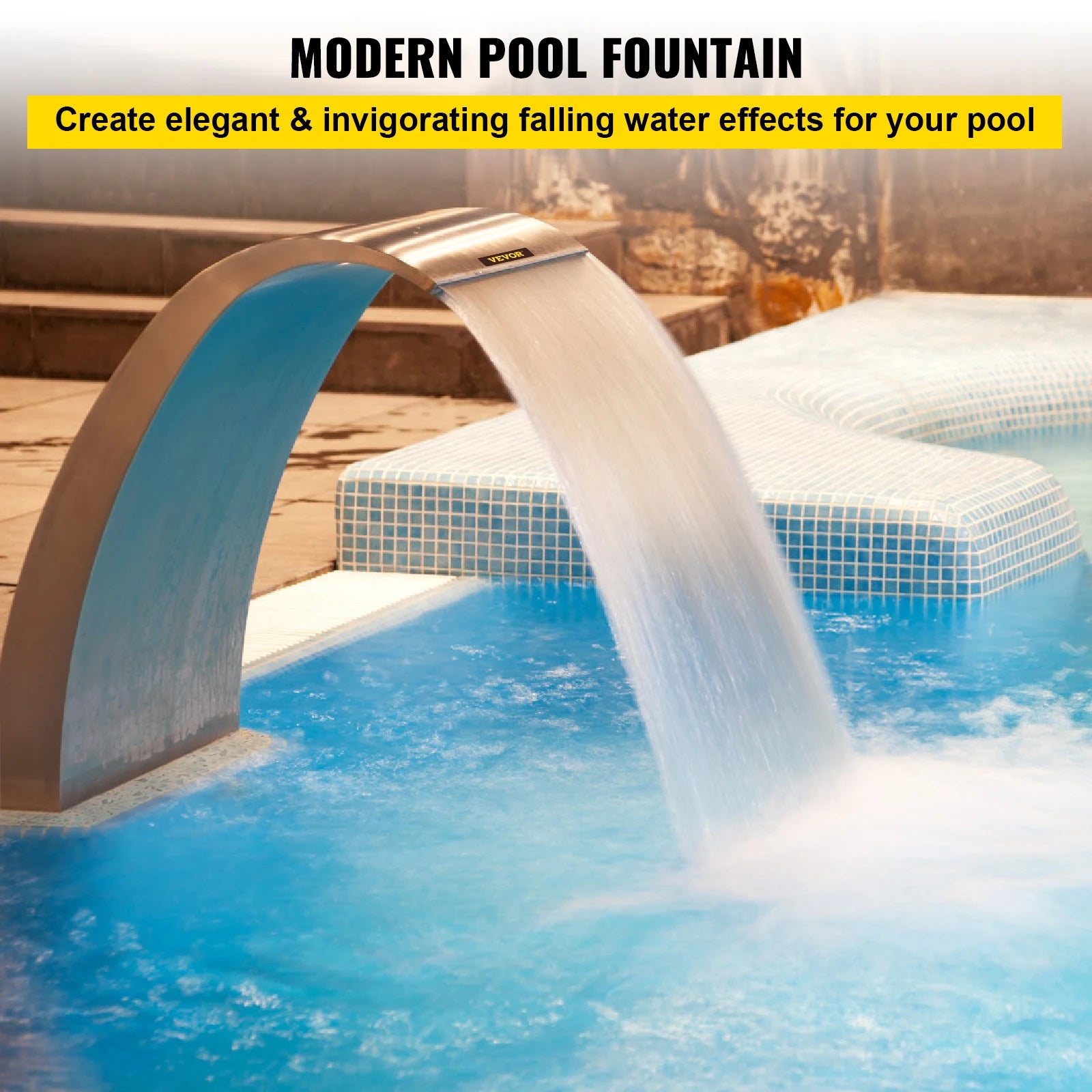 SucceBuy 60x30/40x20cm Pool Fountain Waterfall Stainless Steel Fountain Pond Garden Swimming Feature Decorative Hardware Faucet