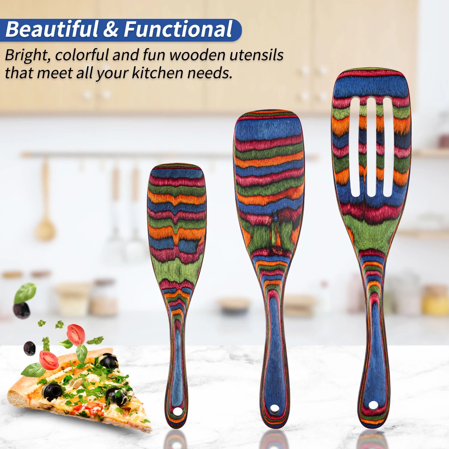 Spurtle Set, Wooden Utensils for Cooking, Pakkawood Kitchen Cooking Utensils Set, Apartment Essentials Serving Spatula Spoon