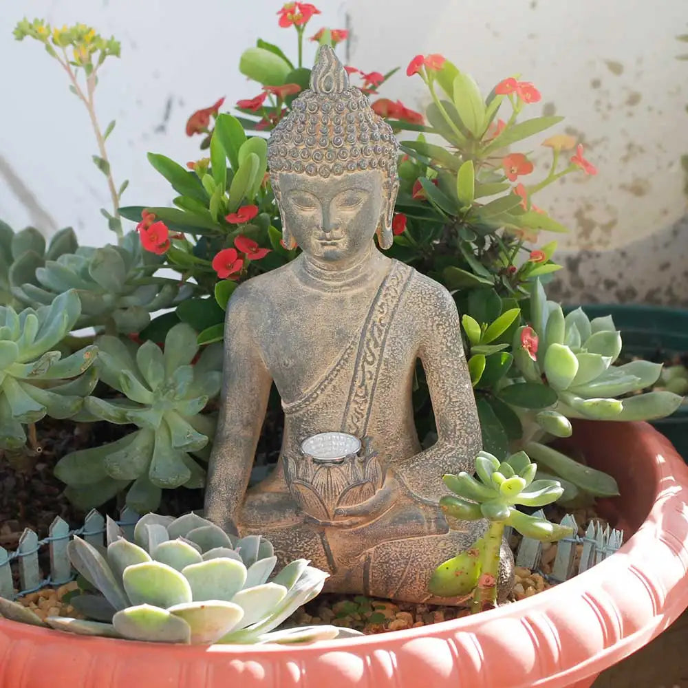Solar Meditating Buddha Statue Garden Decoration Outdoor Lights Waterproof Zen Garden Figurines Home Patio Lawn Yard Ornaments