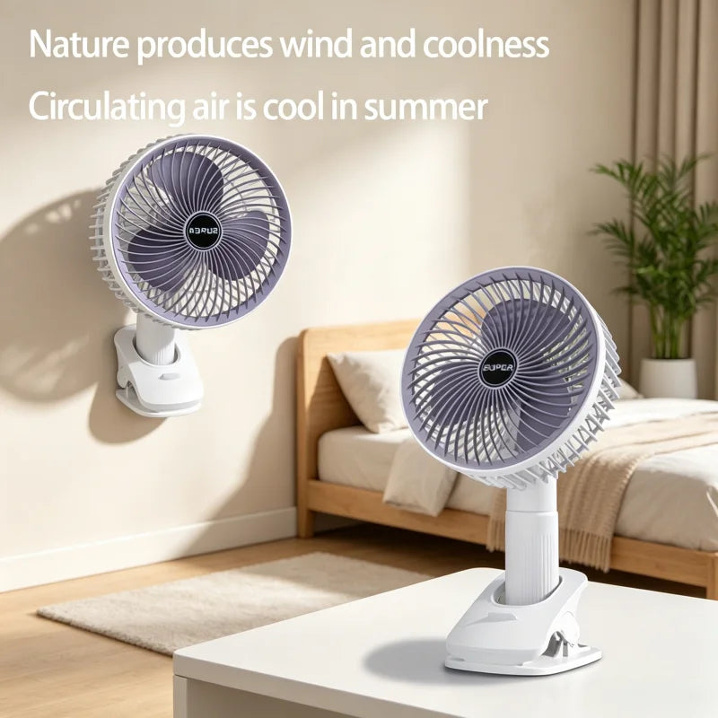 Oscillating Table Fan with Sturdy Clamp and 360-Degree Tilt Head, Rechargeable Small Fan for Desk, Powerful Airflow, Portable Air Circulator Mini Fans