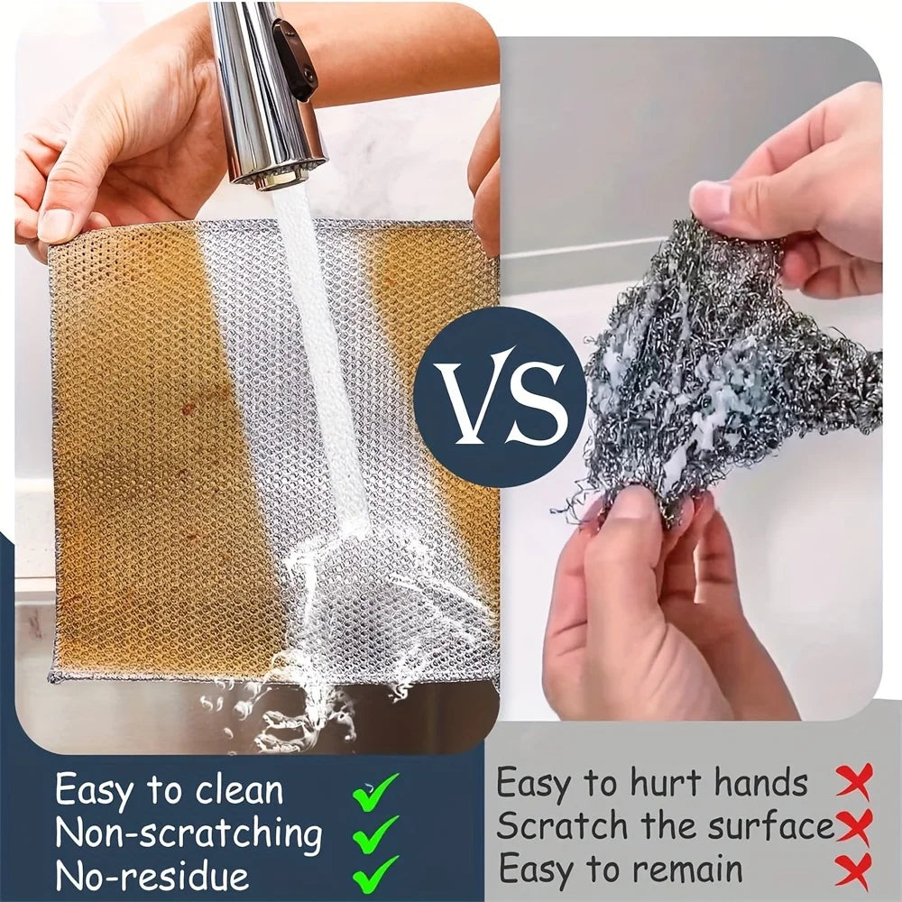20-5pcs Thickened Steel Wire Cleaning Cloth Non-Scratch Double-layer Iron Microfiber Mesh Dishrag Washing Pot Rags Kitchen Towel