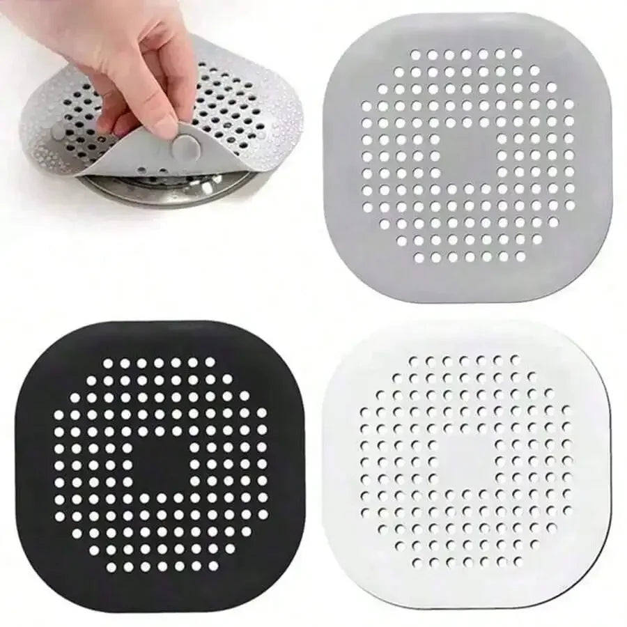 1/3pcs Silicone Hair Catcher, With Suction Cup, Square Drain Cover, Suitable For Shower, Sink, Floor Drain, Hair Filter, Applicable For Bathroom, Bathtub, Kitchen, Bathroom Decor, Back To School Season