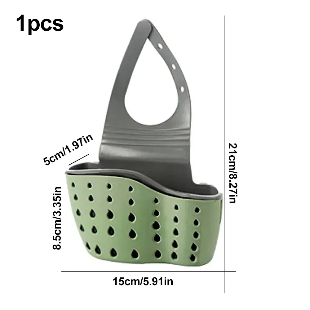 Kitchen Sink Sponge Soap Holder Hanging Adjustable Strap Drain Holes for Drying