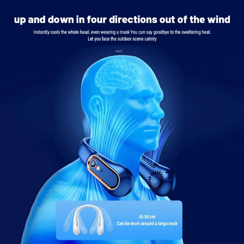 Neck Bladeless Fan Mini Ultra Long Life Portable Lazy Silent Fan Usb Charging Student Sports Office Digital Display Power 5 Gear