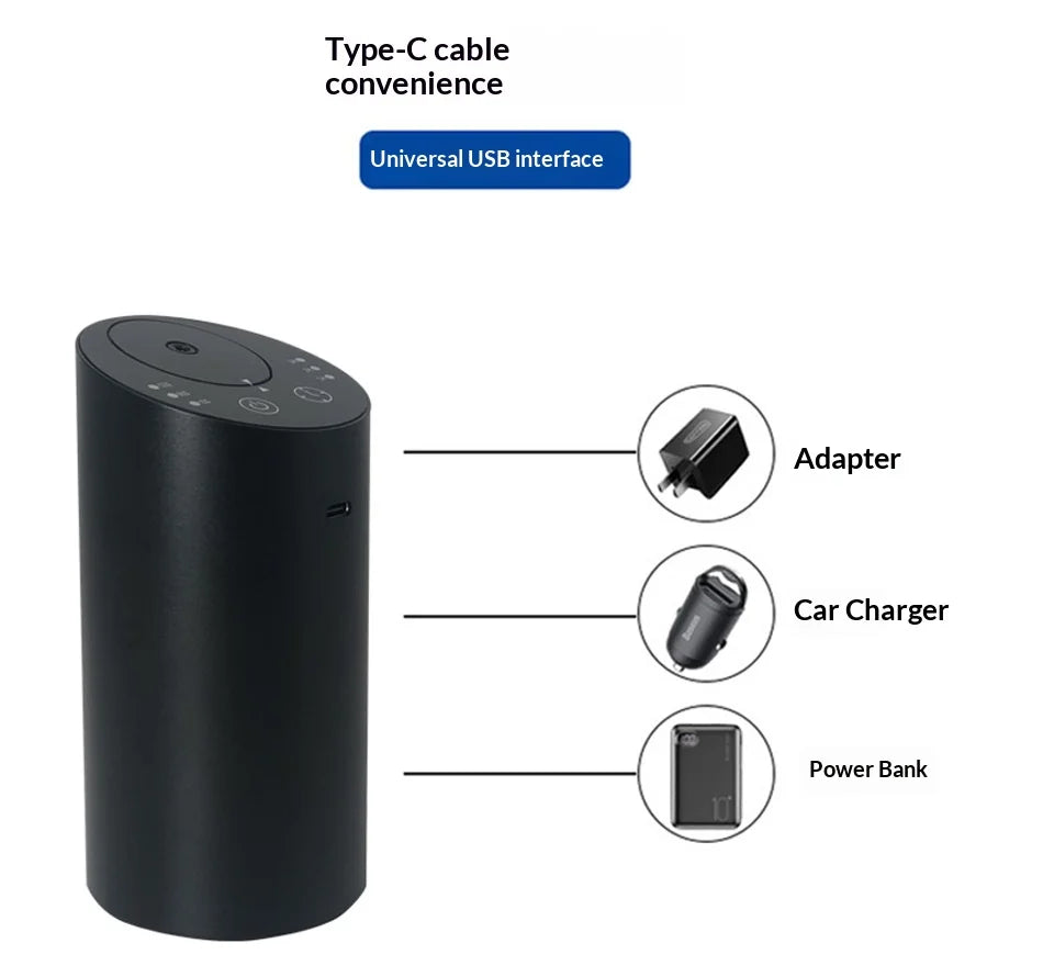 Wireless Car Aroma Diffuser Rechargeable Fragrance Humidifier with 20ml Empty Essential Oil Bottle for Car Bedroom Home
