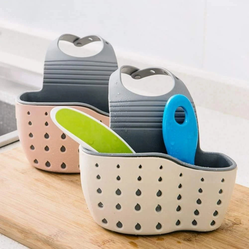 Kitchen Sink Sponge Soap Holder Hanging Adjustable Strap Drain Holes for Drying