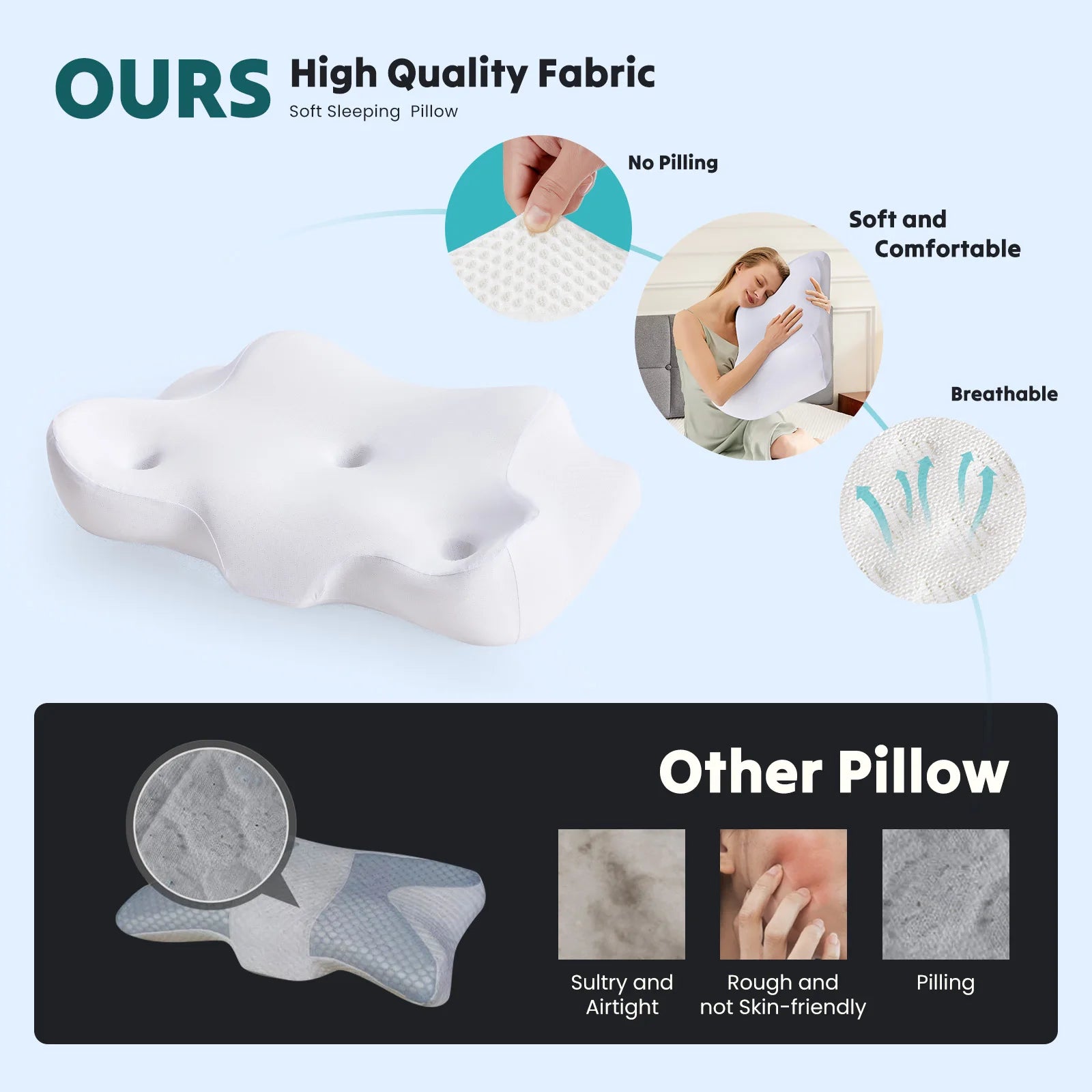 JHK 24" Largex15.4" Wide Ergonomic Cervical Neck Pillow Memory Foam Pillow with Cooling Pillowcase Cervical Contour Pillows