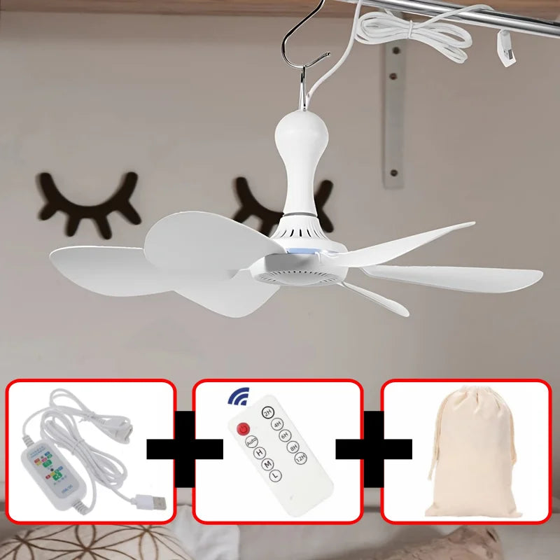 USB Fan Silent 6-blade Ceiling Fan 4-speed Hanging Fan for Camping Bed Camping Outdoor Hanging Camper Tents