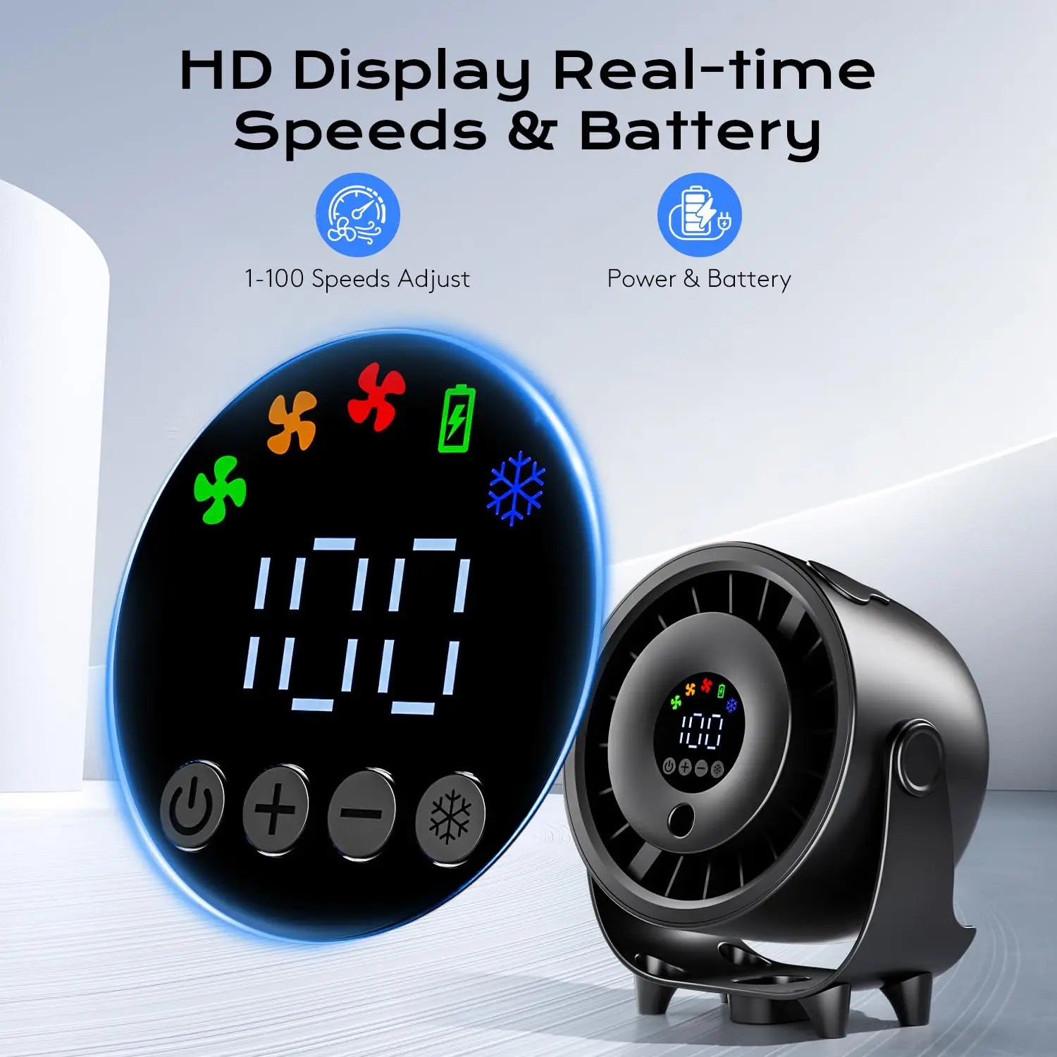 New Portable Misting Desk Fan, 100 Speeds Turbo Table Fan with Digital Display, 6.3 Inch USB Rechargeable Quiet Desktop Misting Fans for Bedroom Office Travel Kitchen Low Noise, 120° Rotating Wall-Mounted Design for Home, Of