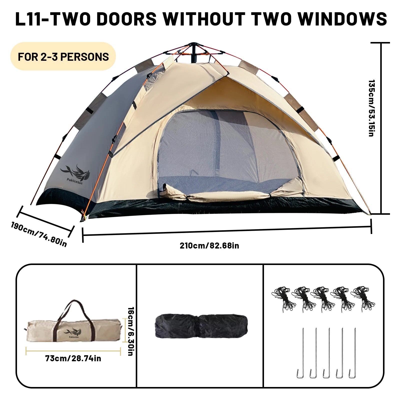 Pakicetus Instant Setup Pop-Up Tent, Waterproof Sun & Rain Protection for Camping Beach Fishing