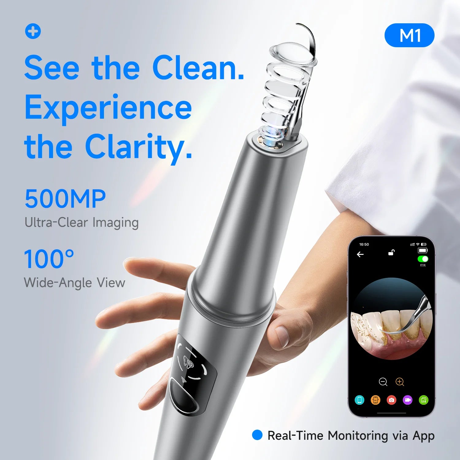 CURVY MOON Visible Ultrasonic Teeth Cleaner Electric Dental Scaler Tarter Calculus Plaque Removal Teeth Stains Cleaning Tools