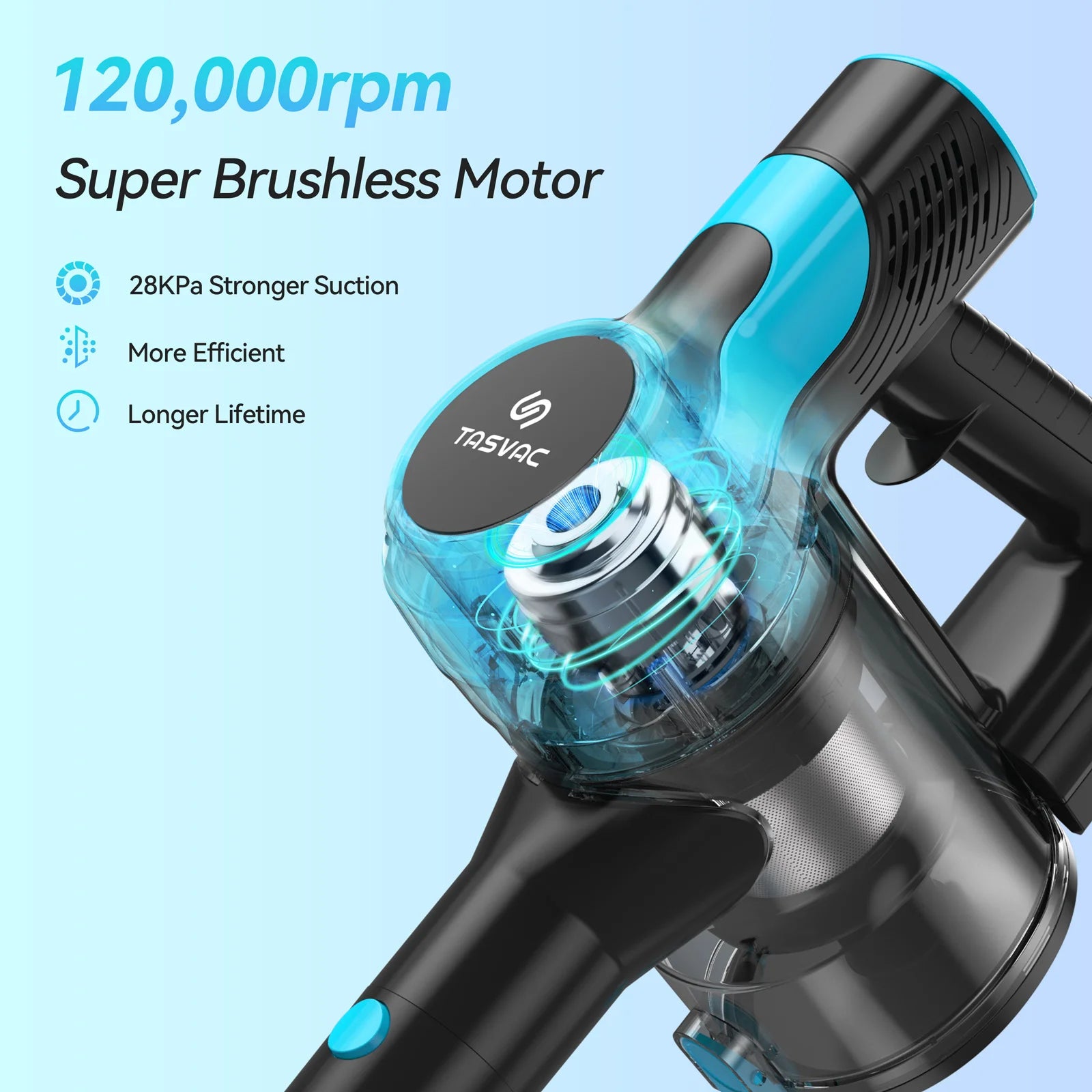 TASVAC 28KPa Cordless Vacuum Cleaner Powerful Suction 6-in-1 Lightweight Handheld Stick Vacuum 40min Runtime for Carpet Pet Hair