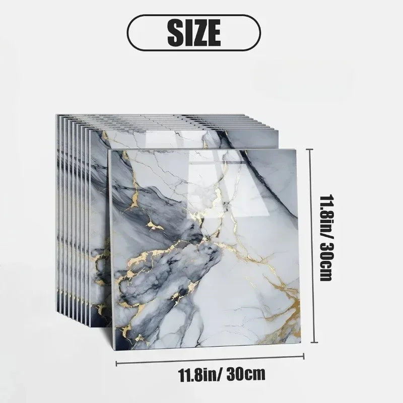 10PCS 3D Marble Effect Tile Stickers Waterproof Self Adhesive Panels for Bathroom Kitchen Wall Floor Renovation Home Decor