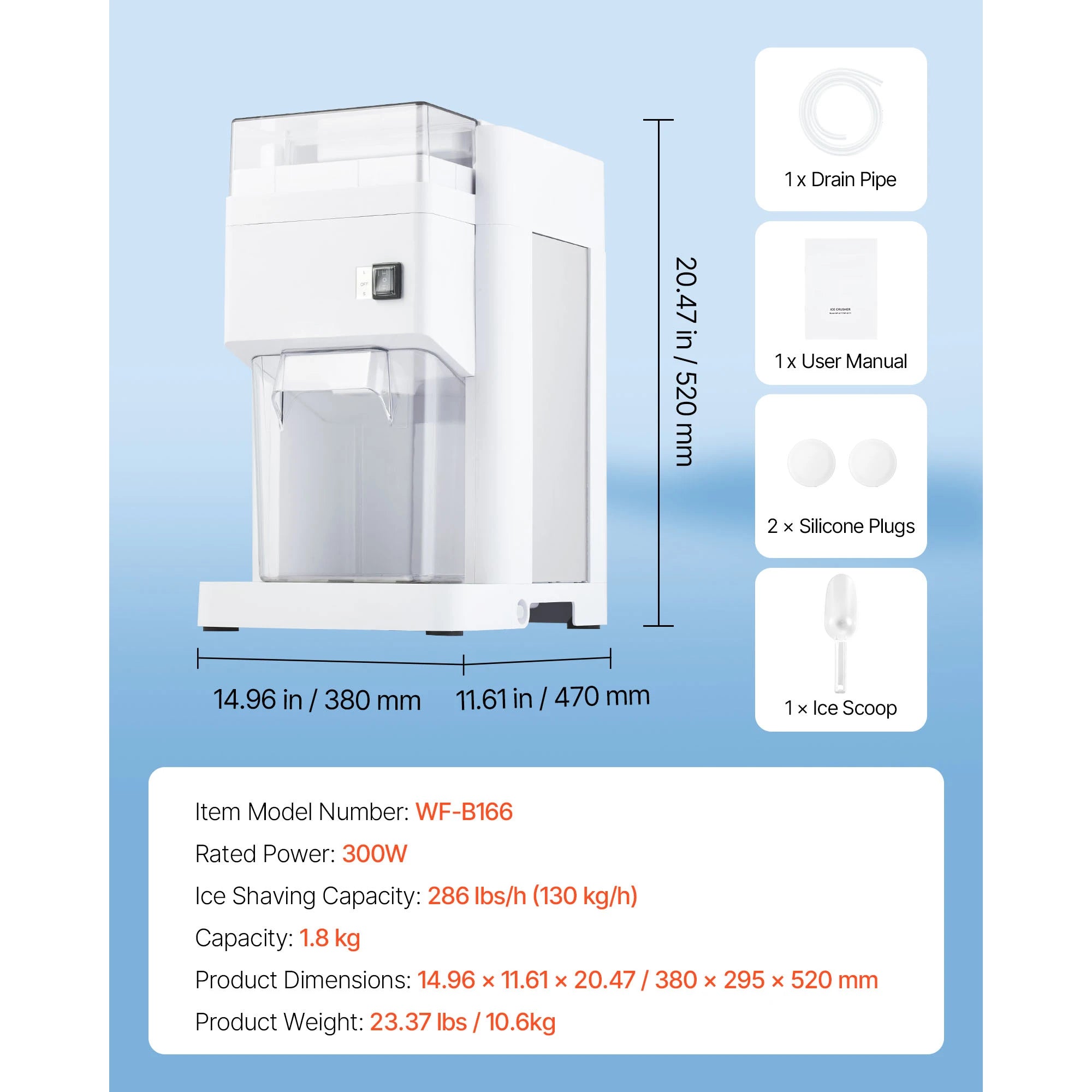 SucceBuy 1.8L Commercial Ice Shaver Machine Electric Snow Cone Machine Stainless Steel Blades Shaved Ice Maker for Dessert Home