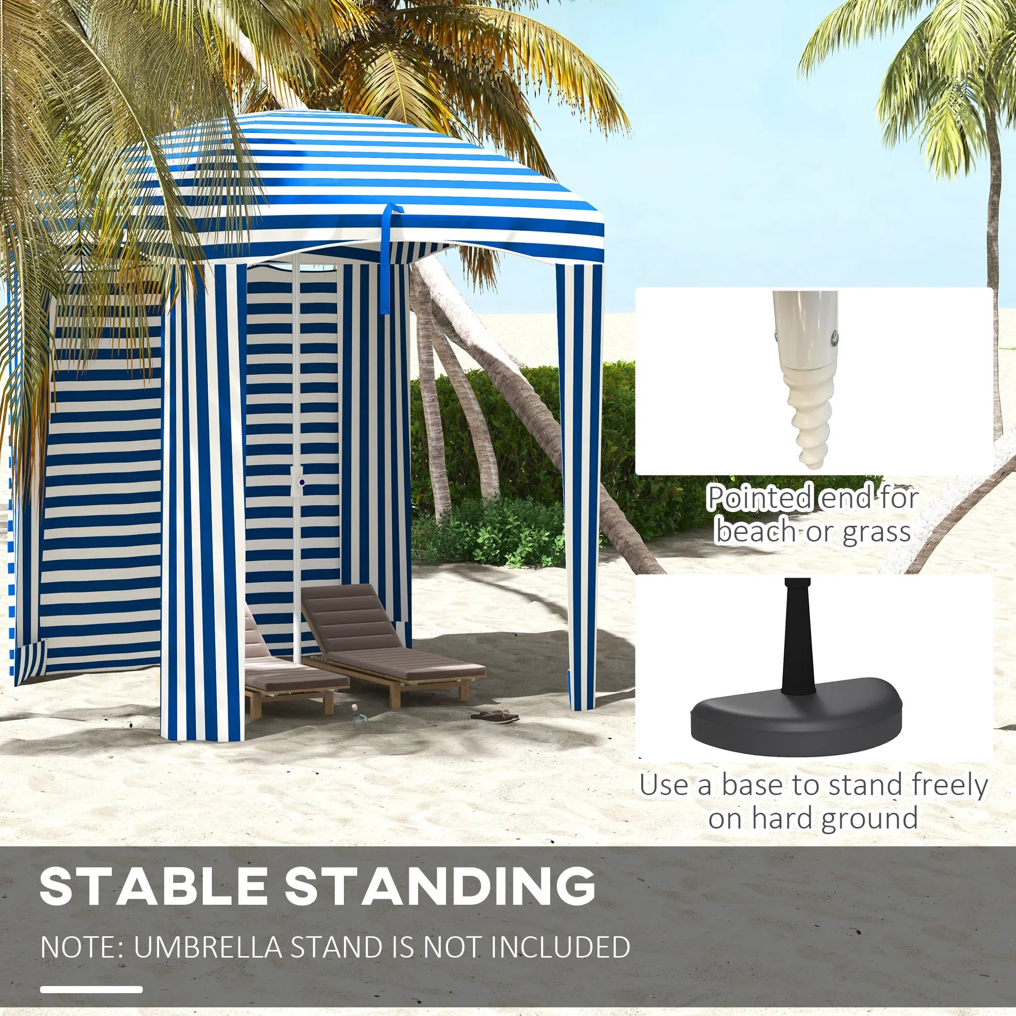Beach Cabana Umbrella with Bag, Windows, Blue White