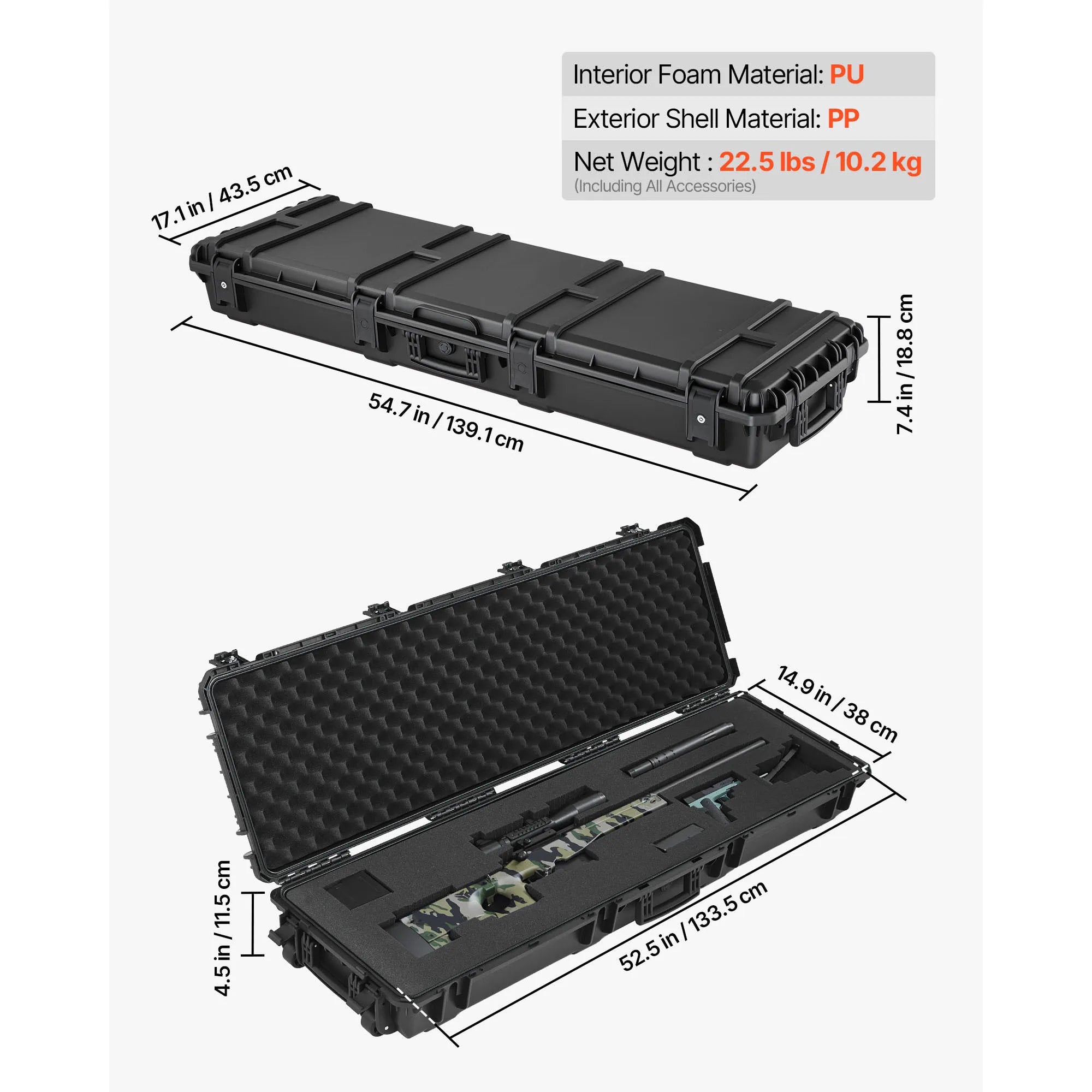 SucceBuy Hard Rifle Case Lockable Rifle Case with Pre-cut Foams Wheels IP67 Waterproof Pistol Storage Cases for Rifles Shotguns