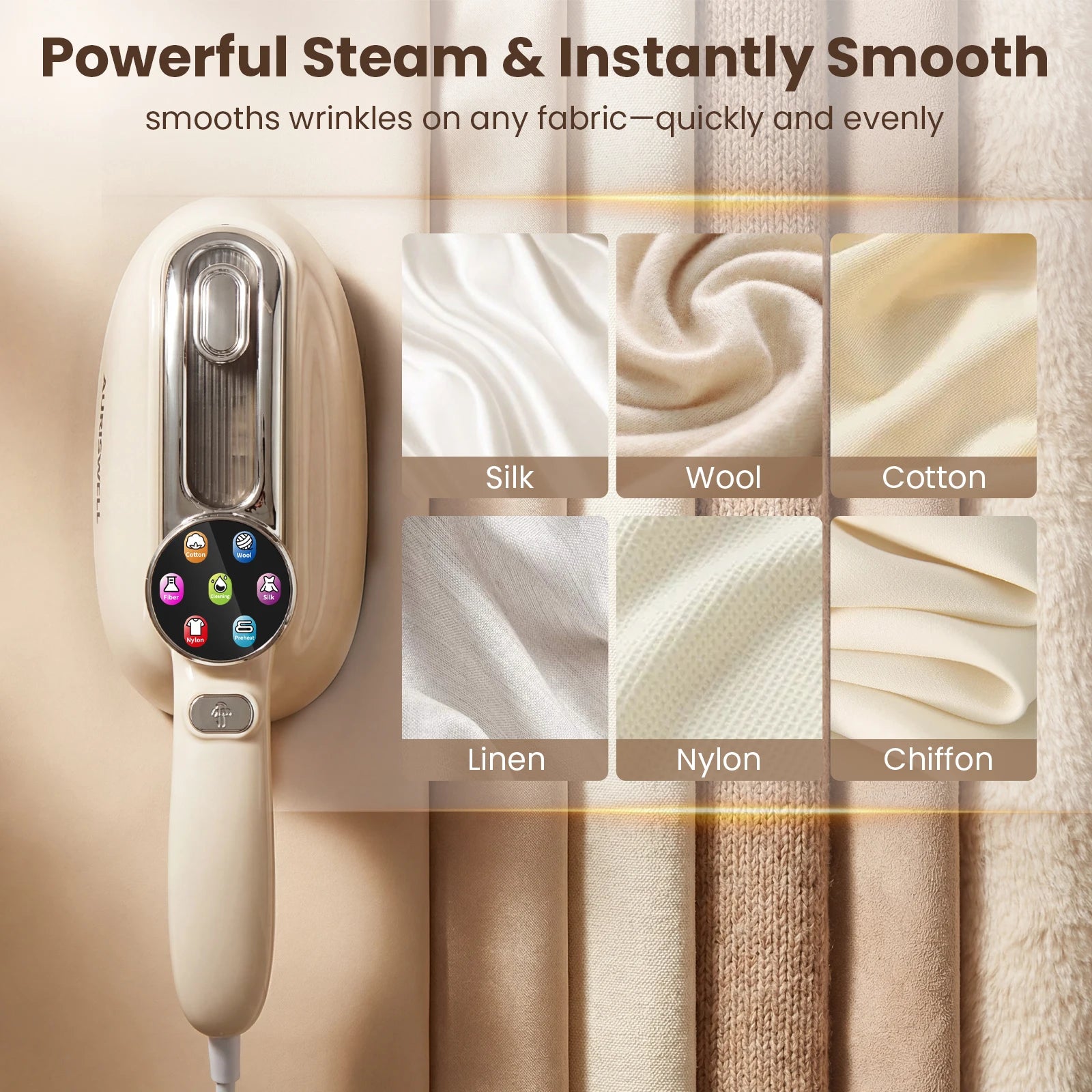 1200W Portable Travel Steamer Iron for Clothes with LCD Display ，5 modes, 2-In-1 Dry Wet Steam 180° Foldable Mini Garment Steamer with 5.41oz Tank White