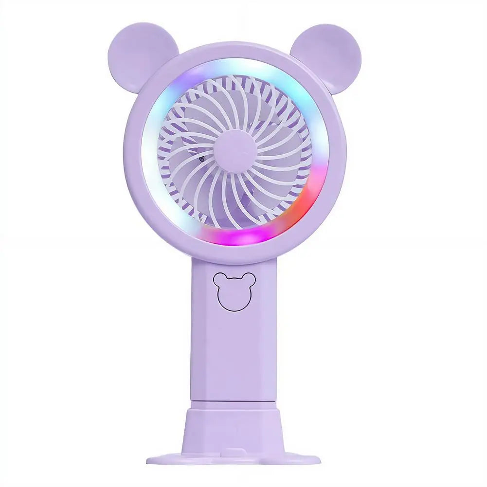 2026 New Gradient Light Handheld Mini Fan Portable Lovely Pink Cartoon Windy Fan Cute Round Ears Desktop Small Electric Fan