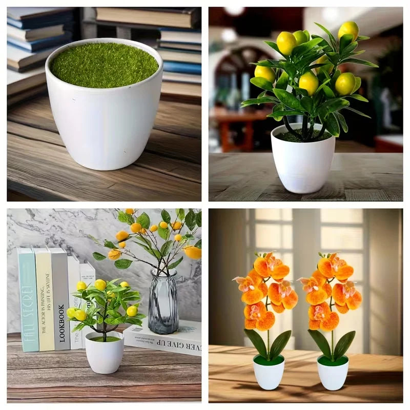 2PCS Plastic Plant Flower Pot Artificial Thick Pot Plants Pot Nursery Pot Artificial Lawn Vase White Home Garden Decoration