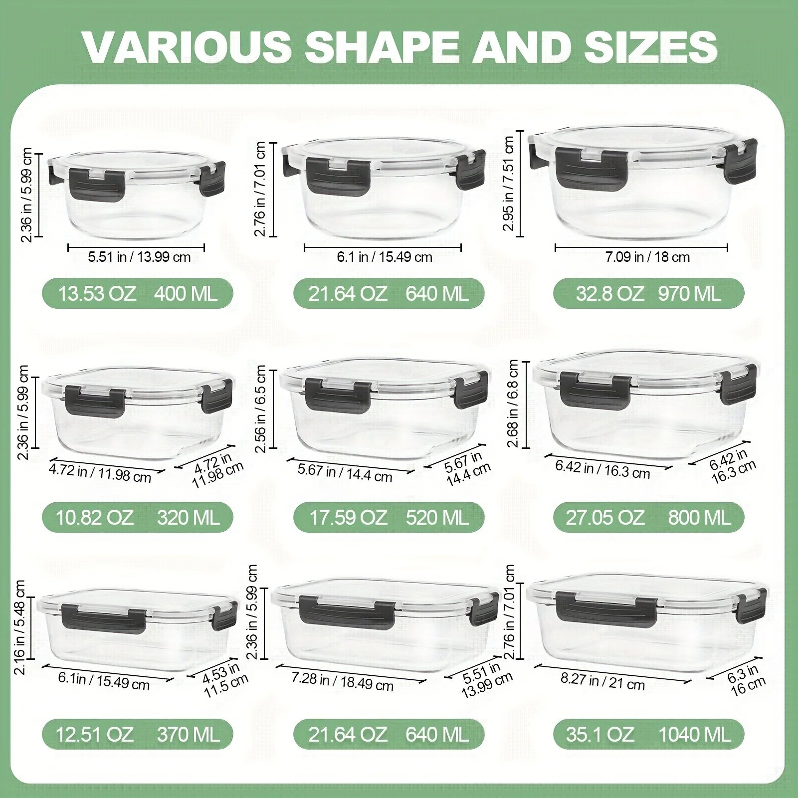 12pcs Glass Food Storage Containers with Lids, Meal Prep, Pantry Kitchen Storage Containers for Lunch, Leak Proof