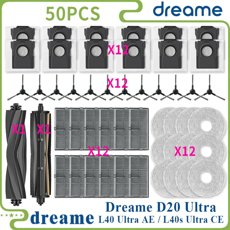 Fit For ( Dreame L40 Ultra AE / Dreame L40s Ultra CE / Dreame D20 Ultra ) Vacuum Parts Main Side Brush Filter Mop Cloth Dust Bag