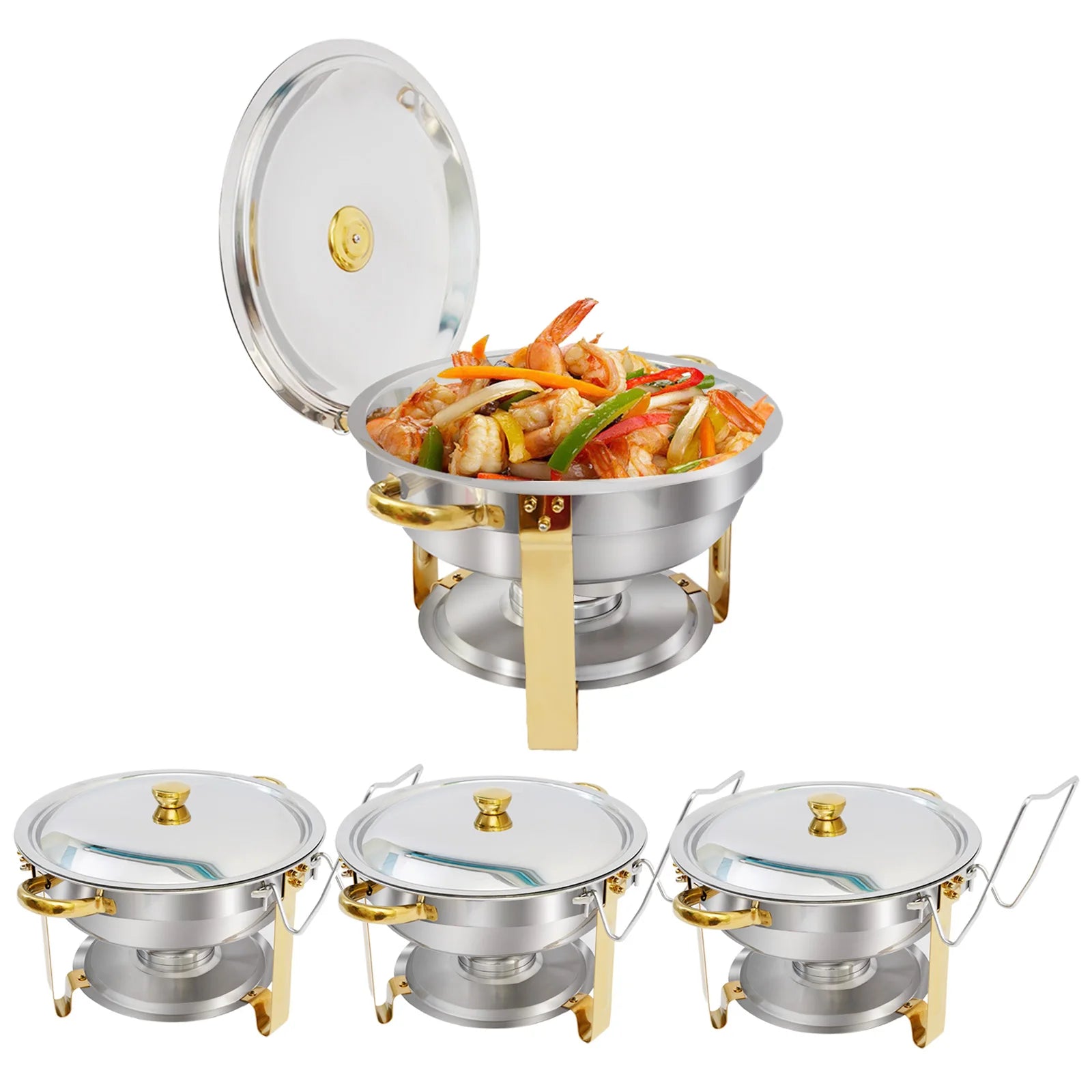 Chafing Dish Buffet Set Stainless Steel Round Half-Gold Plated Buffet Warmer Set 316 for Home Parties Christmas Buffet Birthday