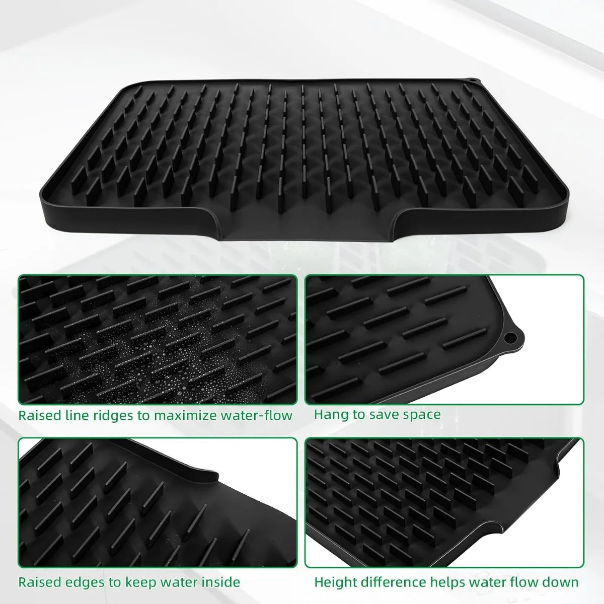 Silicone Kitchen Drain Mat with Built in Drainage Easy Clean for Countertops Sinks Refrigerators Home Accessory Tool
